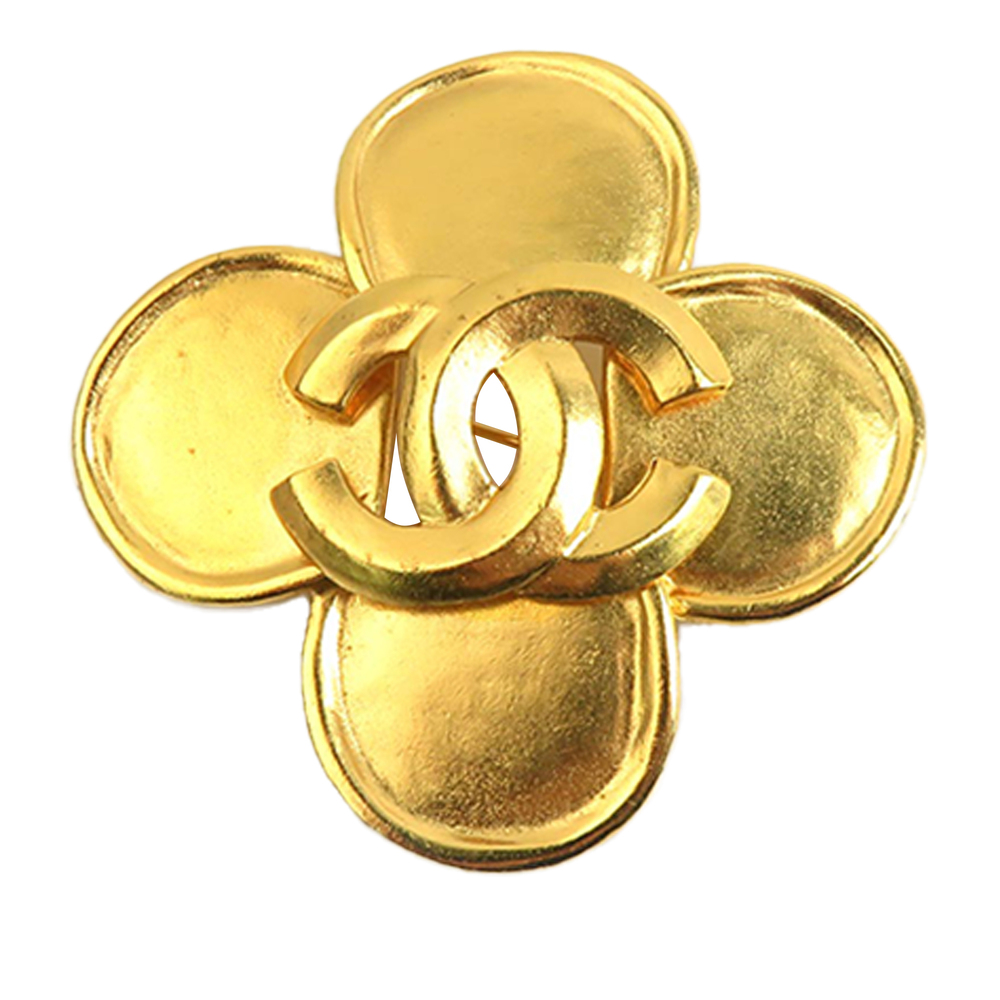 Pre-Loved Chanel CC Gold Plated Clover Brooch